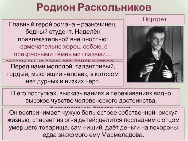 Описание портрета и внешности раскольникова: характеристика одежды, состояние персонажа на протяжении романа